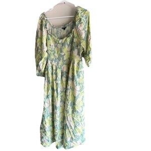 Torrid Womens Size 3 Green Floral Maxi Dress Scoop Neck Plus Size